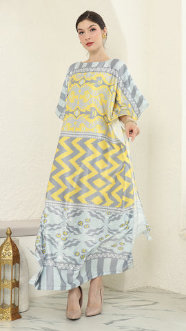 Yellow Ikat Short Sleeve Kaftan