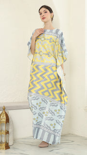 Yellow Ikat Short Sleeve Kaftan