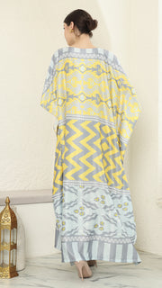 Yellow Ikat Short Sleeve Kaftan