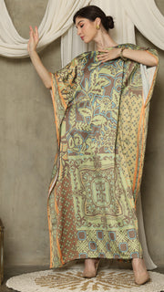 Green Orange Flower Short Sleeve Kaftan