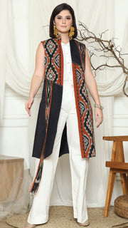 Brown Patch Handwoven Ikat Vest