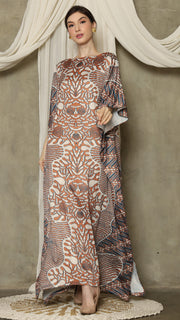 Brown Blue Batik Short Sleeve Kaftan