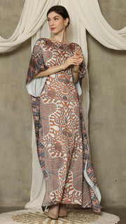 Brown Blue Batik Short Sleeve Kaftan