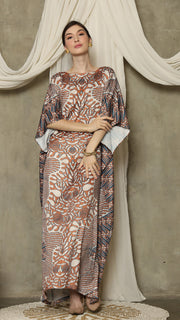 Brown Blue Batik Short Sleeve Kaftan