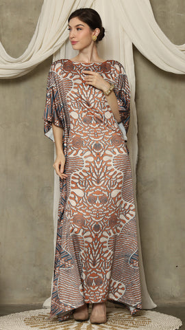 Brown Blue Batik Short Sleeve Kaftan