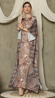 Brown Blue Batik Short Sleeve Kaftan