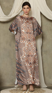 Brown Blue Batik Short Sleeve Kaftan