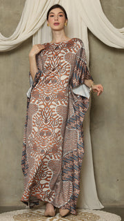 Brown Blue Batik Short Sleeve Kaftan