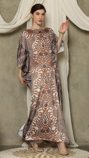 Brown Blue Batik Short Sleeve Kaftan