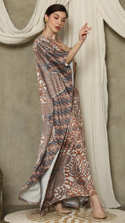 Brown Blue Batik Short Sleeve Kaftan