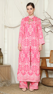 Pink Songket Long Tunic Pants Set