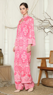 Pink Songket Long Tunic Pants Set