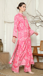 Pink Songket Long Tunic Pants Set