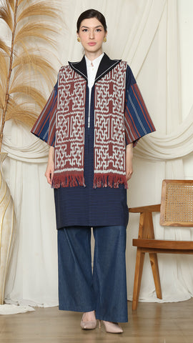 Brown Blue Handwoven Ikat Outer