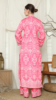 Pink Songket Long Tunic Pants Set