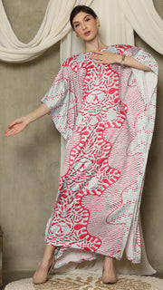 Pink Aqua Batik Short Sleeve Kaftan