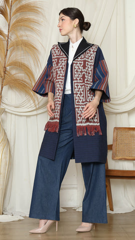 Brown Blue Handwoven Ikat Outer