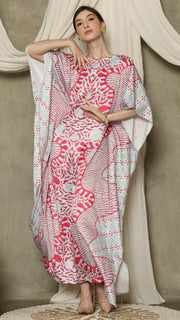 Pink Aqua Batik Short Sleeve Kaftan