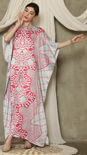 Pink Aqua Batik Short Sleeve Kaftan