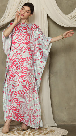 Pink Aqua Batik Short Sleeve Kaftan