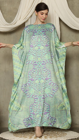 Green Purple Batik Short Sleeve Kaftan