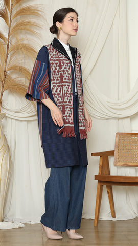 Brown Blue Handwoven Ikat Outer