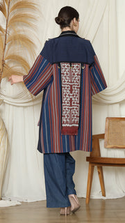 Brown Blue Handwoven Ikat Outer