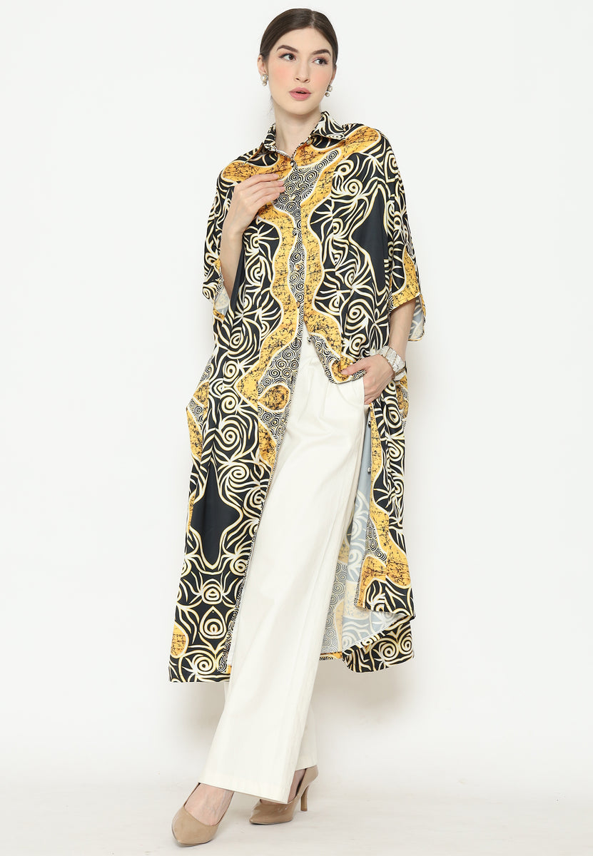 Yellow Black Batik Button Kaftan – Kanzi Collection