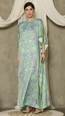 Green Purple Batik Short Sleeve Kaftan