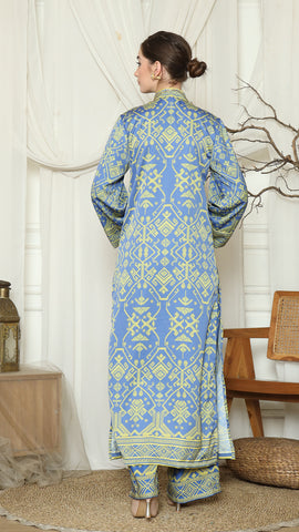 Blue Lime Songket Long Tunic Pants Set