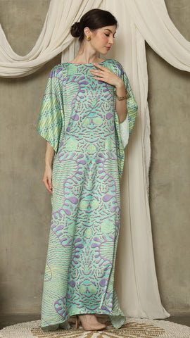 Green Purple Batik Short Sleeve Kaftan