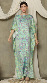 Green Purple Batik Short Sleeve Kaftan