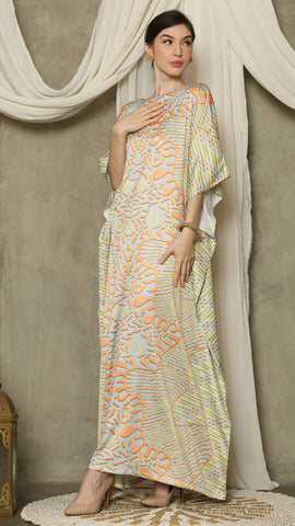 Yellow Orange Batik Short Sleeve Kaftan