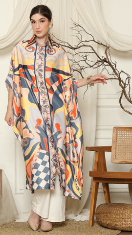 Grey Abstract Button Kaftan