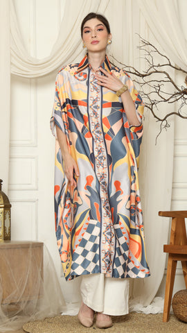 Grey Abstract Button Kaftan