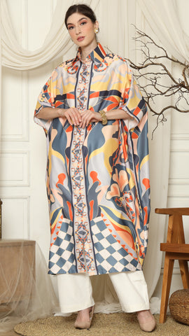 Grey Abstract Button Kaftan