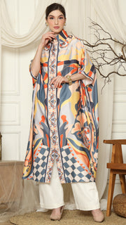 Grey Abstract Button Kaftan