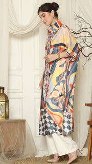 Grey Abstract Button Kaftan