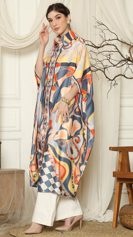 Grey Abstract Button Kaftan