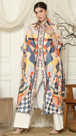 Grey Abstract Button Kaftan