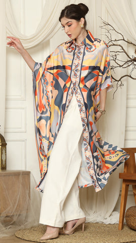 Grey Abstract Button Kaftan