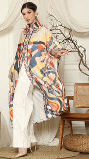 Grey Abstract Button Kaftan