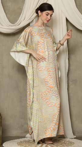 Yellow Orange Batik Short Sleeve Kaftan