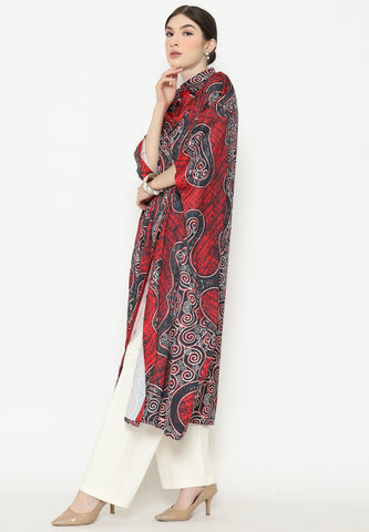 Red Batik Button Kaftan