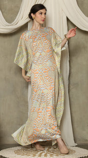 Yellow Orange Batik Short Sleeve Kaftan