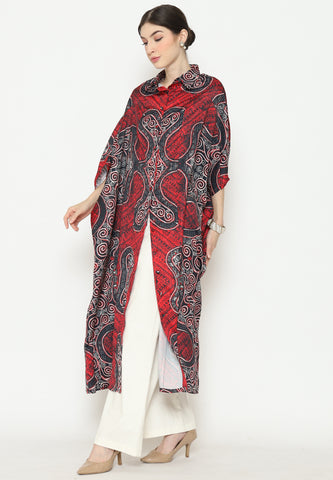 Red Batik Button Kaftan