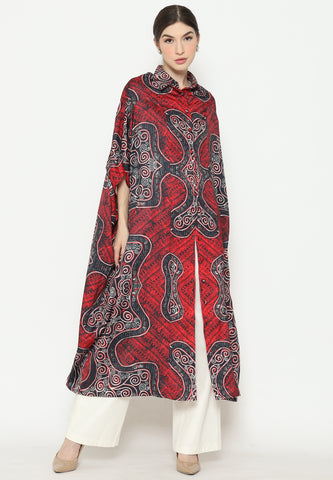 Red Batik Button Kaftan