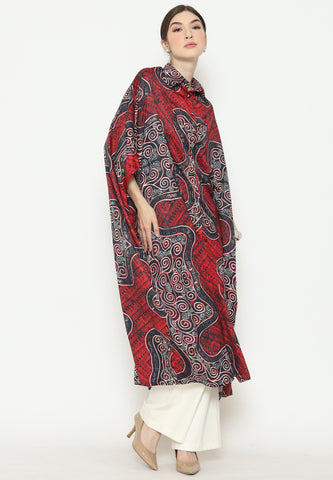 Red Batik Button Kaftan