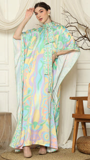 Green Abstract High Collar Short Kaftan