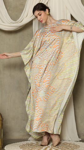 Yellow Orange Batik Short Sleeve Kaftan